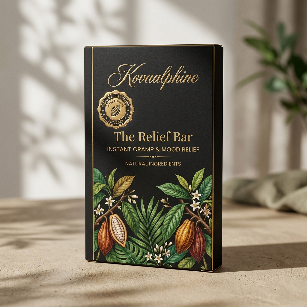 Authentic Kovaalphine The Relief Bar Packaging in Warm Studio Setting